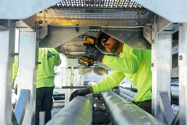 Pharmaceutical rooftop crossover stair being installed