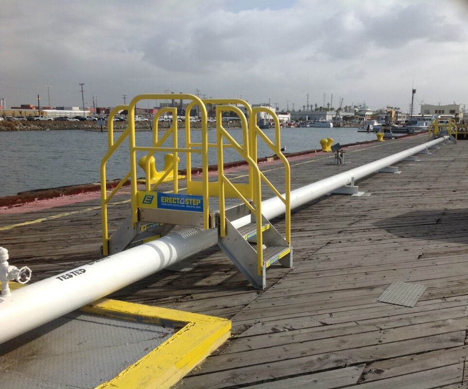 Erectastep Marina Pipe Crossover using industrial stairs