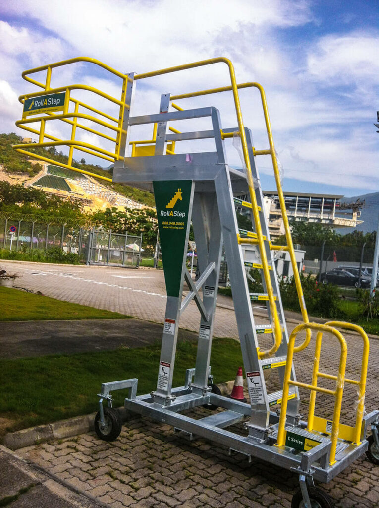 Rolling work platform outdoors at Hong Kong airport