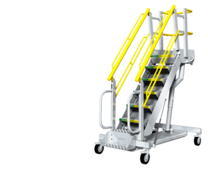 Self-leveling adjustable height rolling stairs