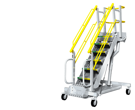 Self-leveling adjustable height rolling stairs