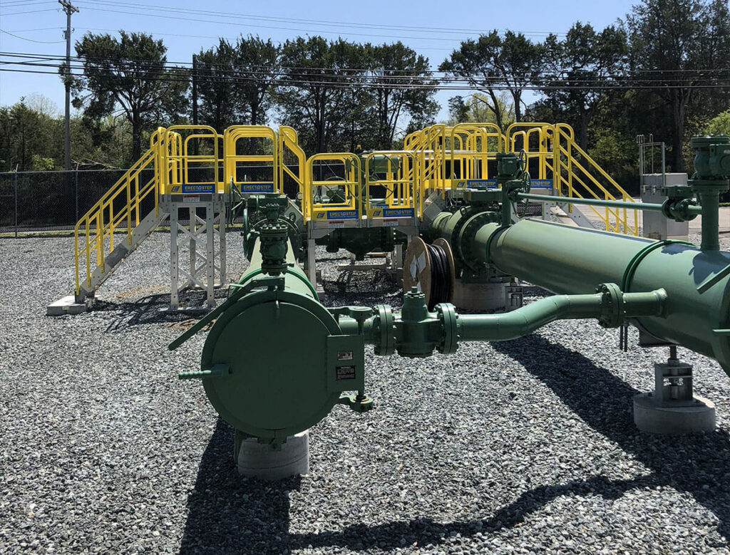 Custom Outdoor Crossover Metal Stairs With Safety Handrails for Propane Facility