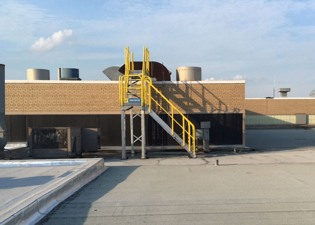 Front View of Metal Stairs for Roof Access Outdoors