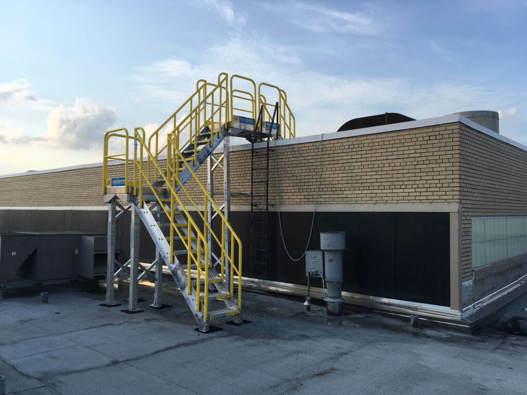 Full View of Roof Access Metal Stairs Installation for Campbell Soup