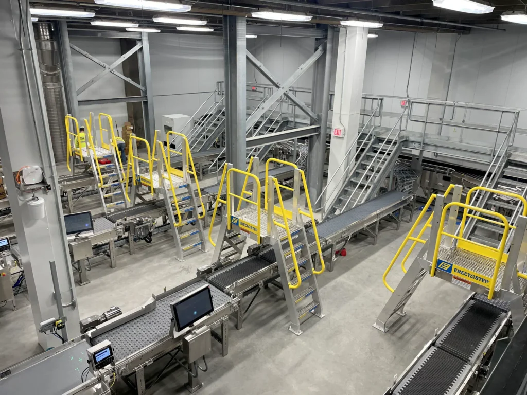 Conveyor crossovers with ship ladder installation